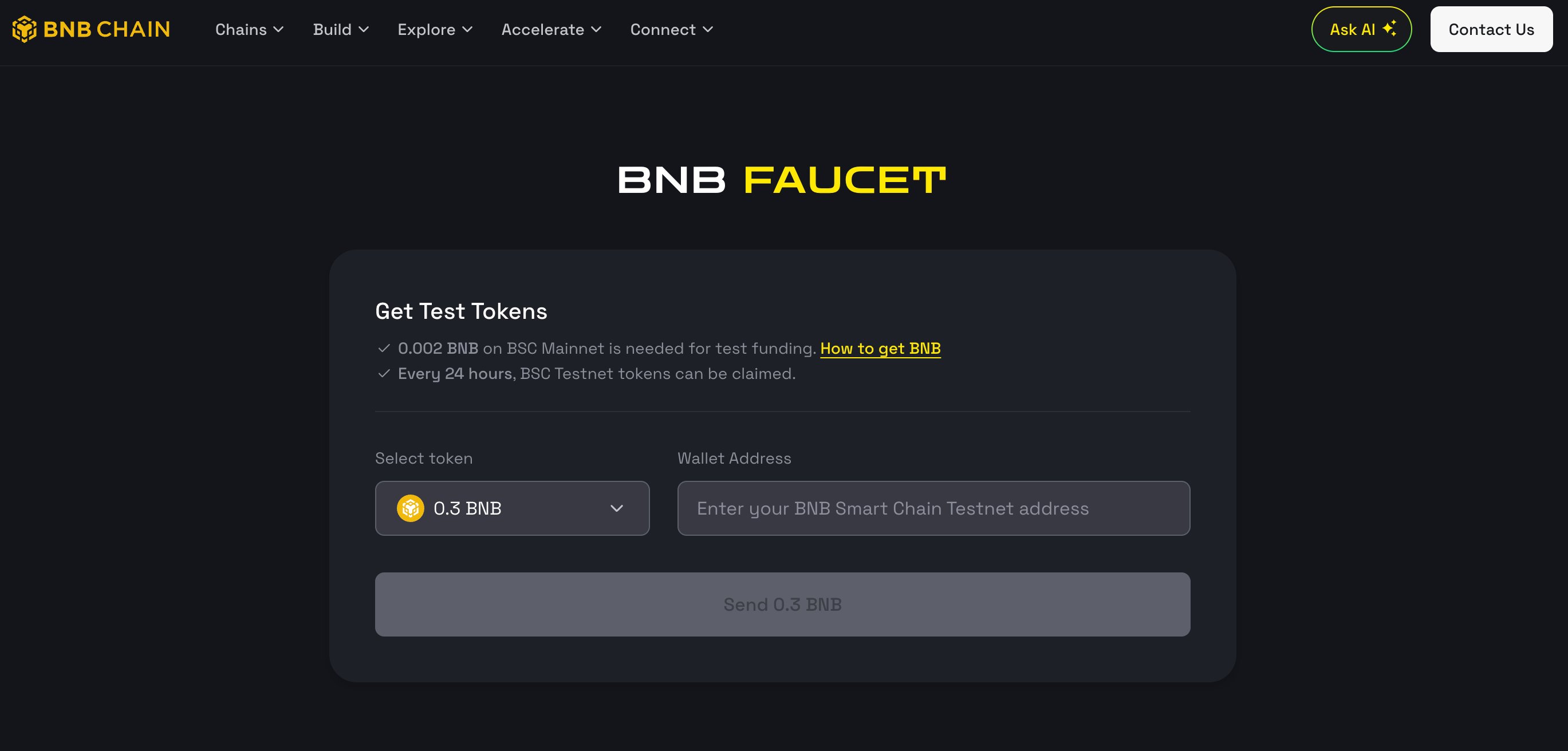 BNB Chain 官方 Faucet