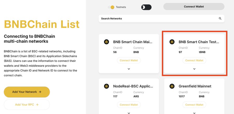 BNBChain List BNB Smart Chain Testnet