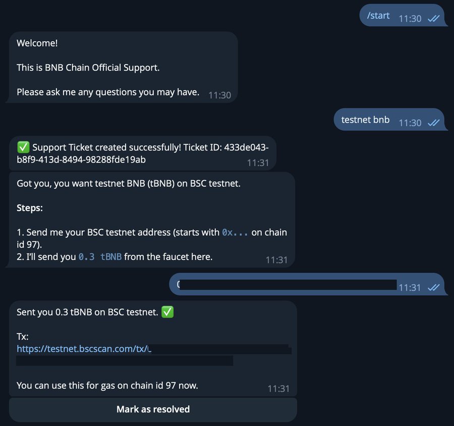 BNB Chain Telegram Bot 對話